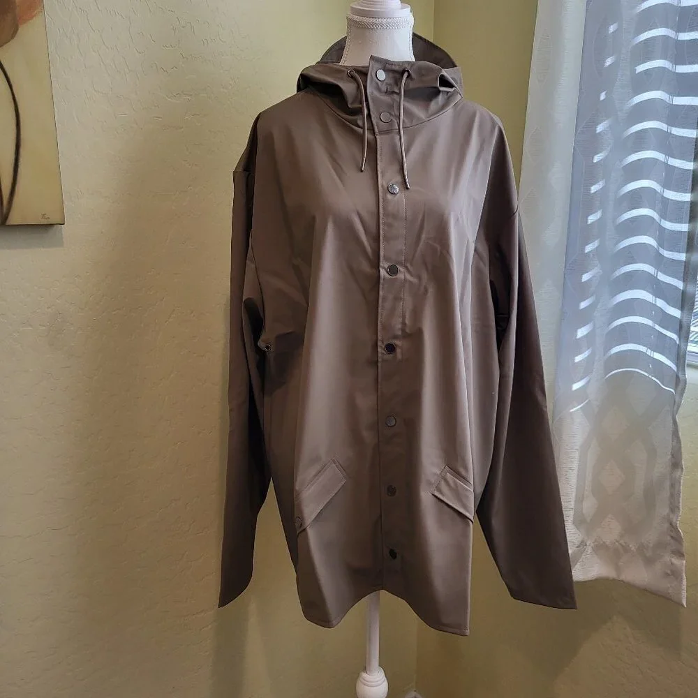 NWT Rains Unisex Waterproof Jacket Size Color Taupe Size XL - Picture 2 of 11